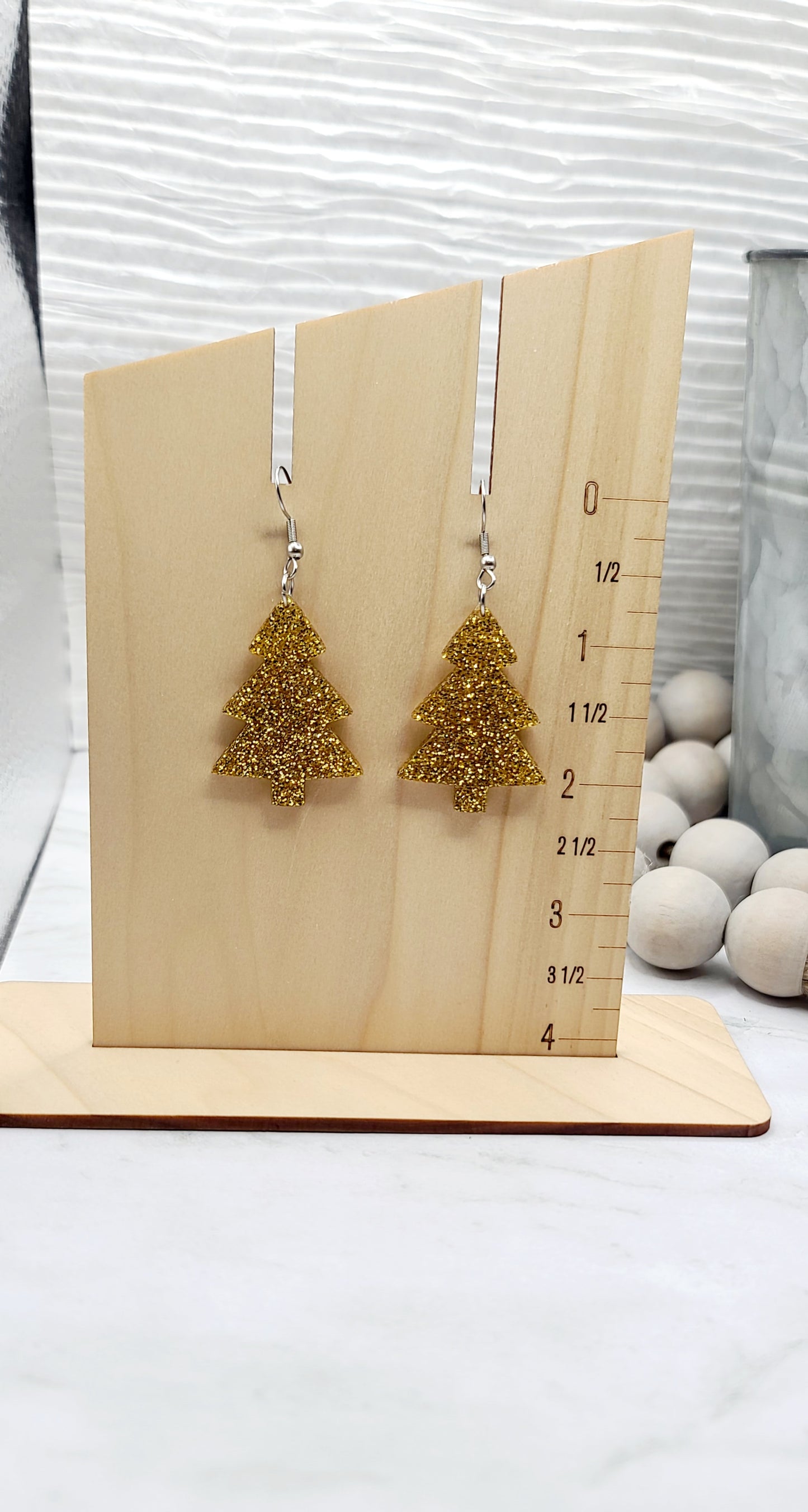 Gold Glitter Christmas Tree Earrings