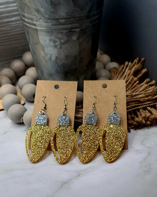 Gold Glitter Christmas Bulb Earrings