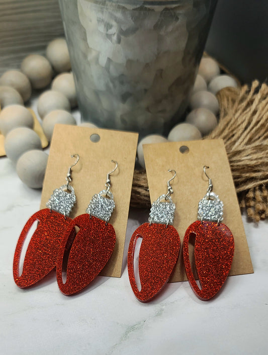 Red Glitter Christmas Bulb Earrings