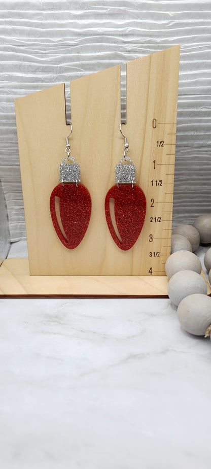 Red Glitter Christmas Bulb Earrings