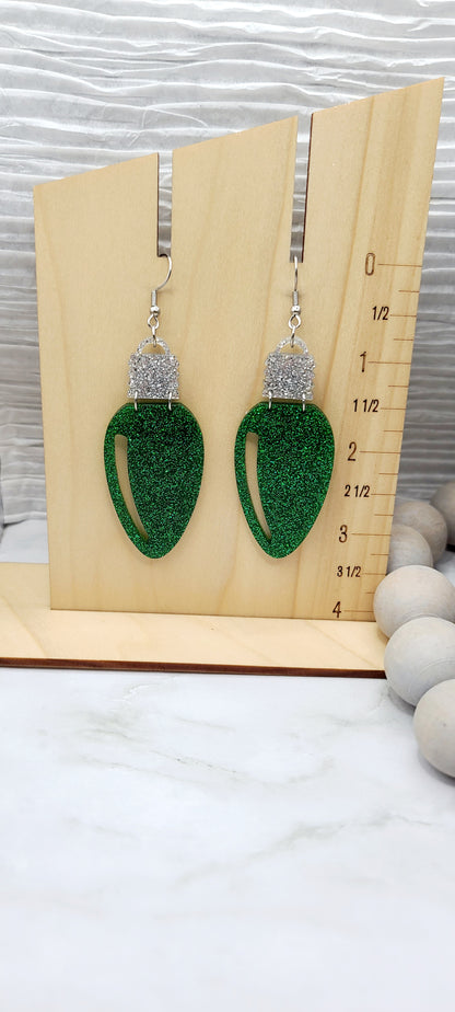 Green Glitter Christmas Bulb Earrings