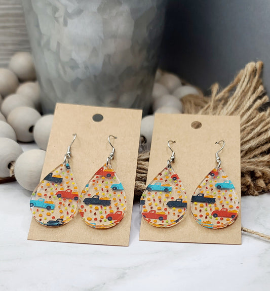 Fall Truck Teardrop Earrings