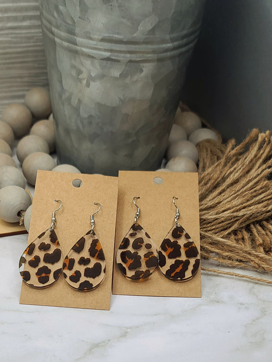 Clear Leopard Teardrop Earrings