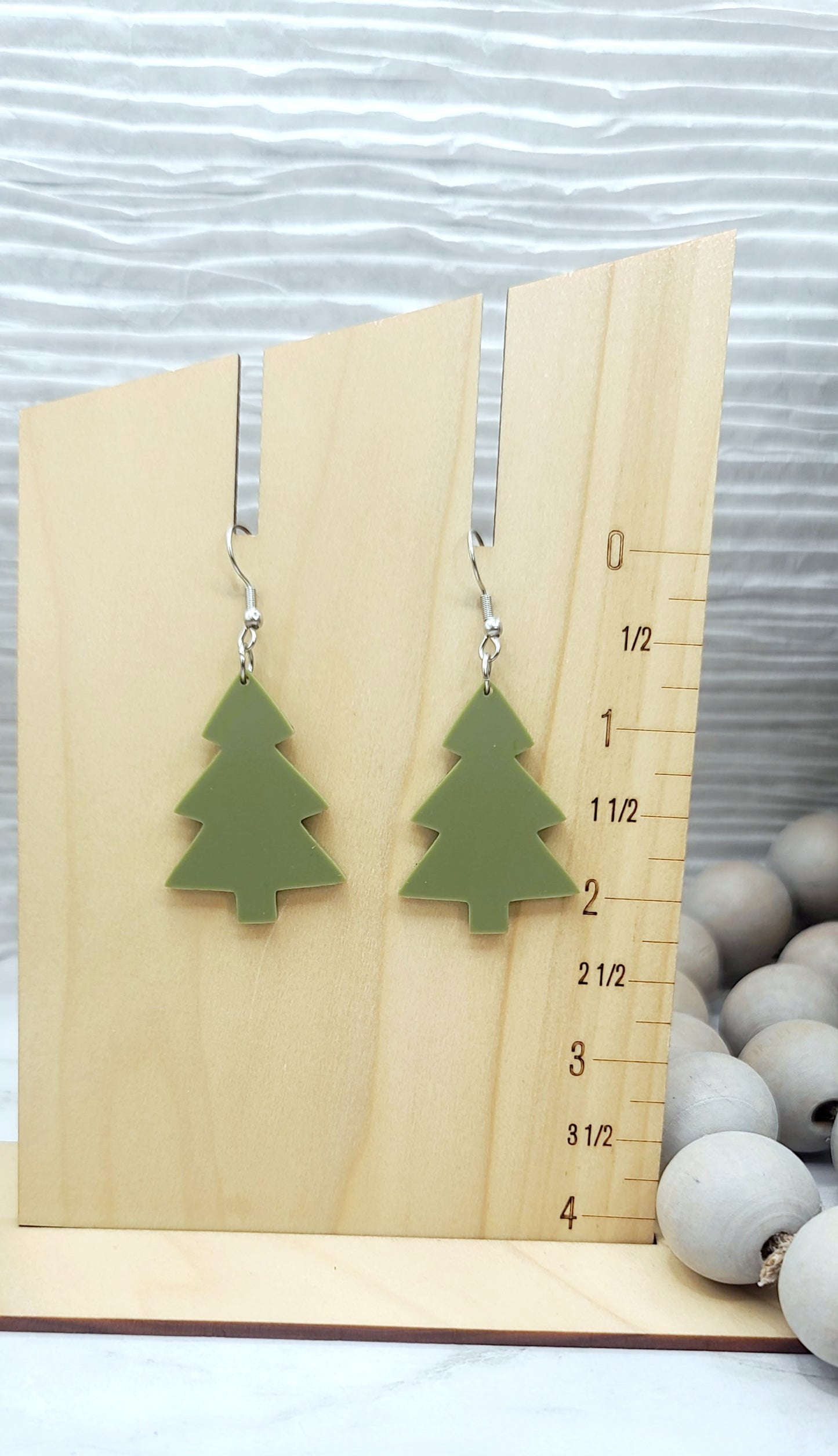 Matte Olive Christmas Tree Earrings