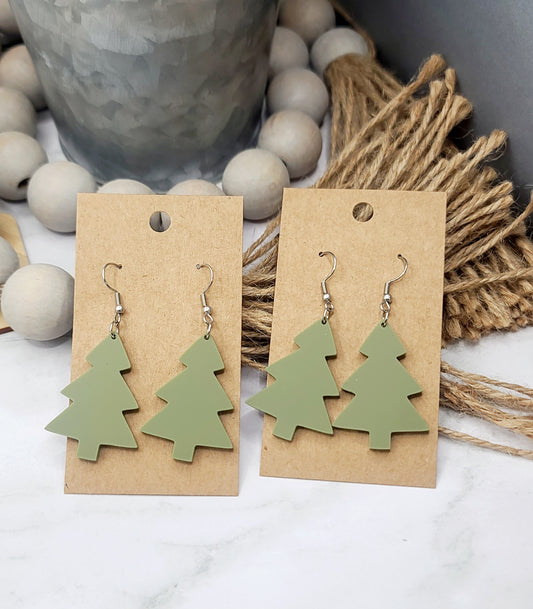 Matte Olive Christmas Tree Earrings