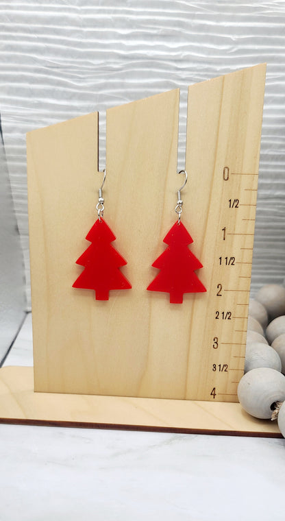 Matte Red Christmas Tree Earrings