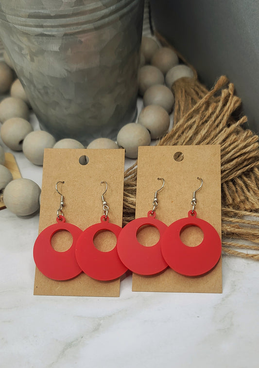 Red Retro Circle Earrings