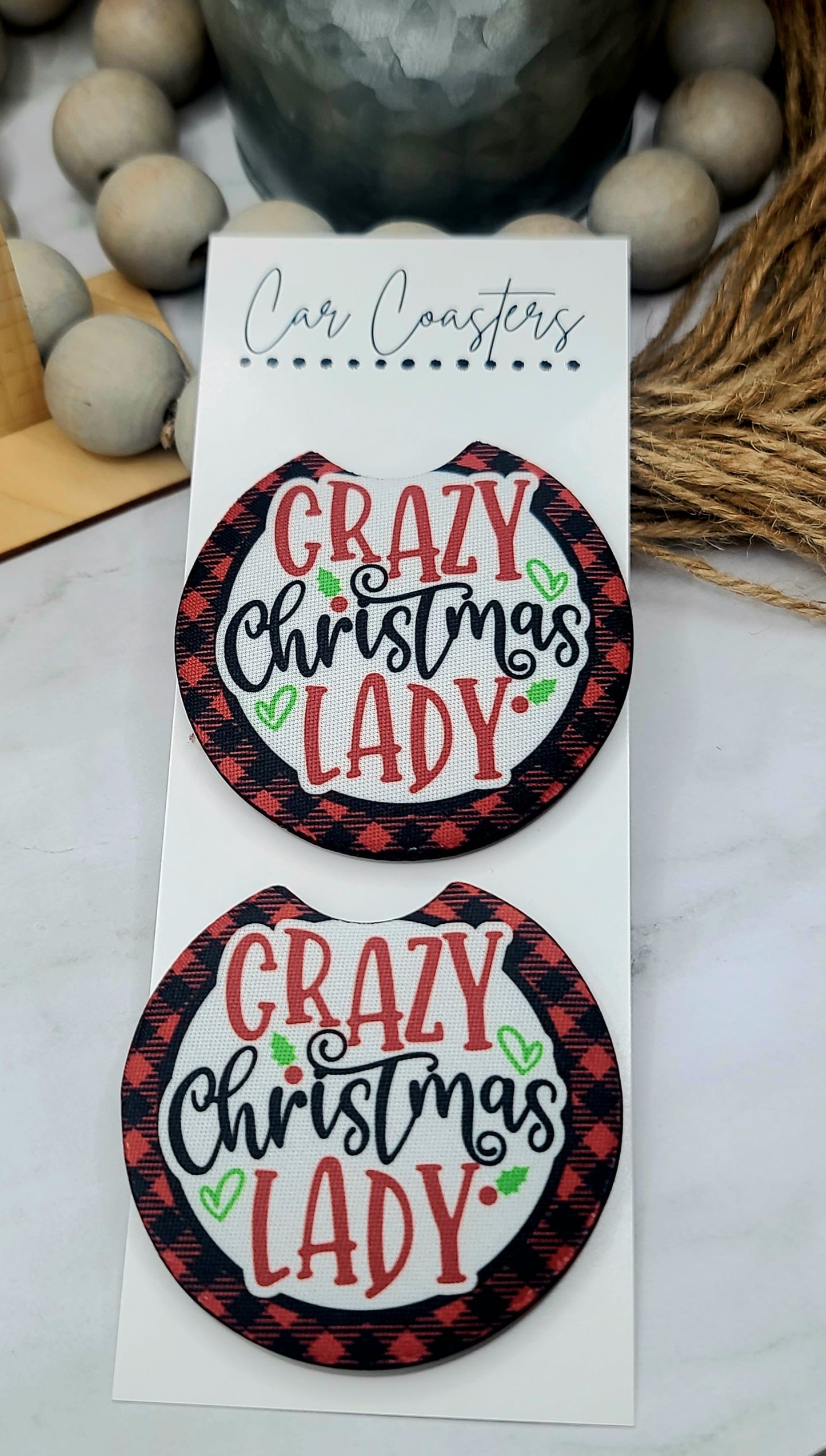 Crazy Christmas Lady Car Coasters