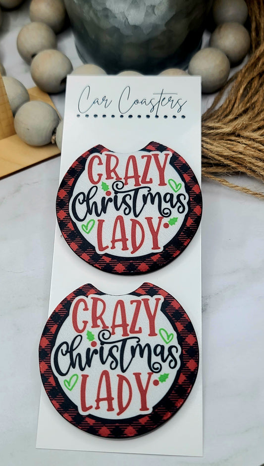 Crazy Christmas Lady Car Coasters