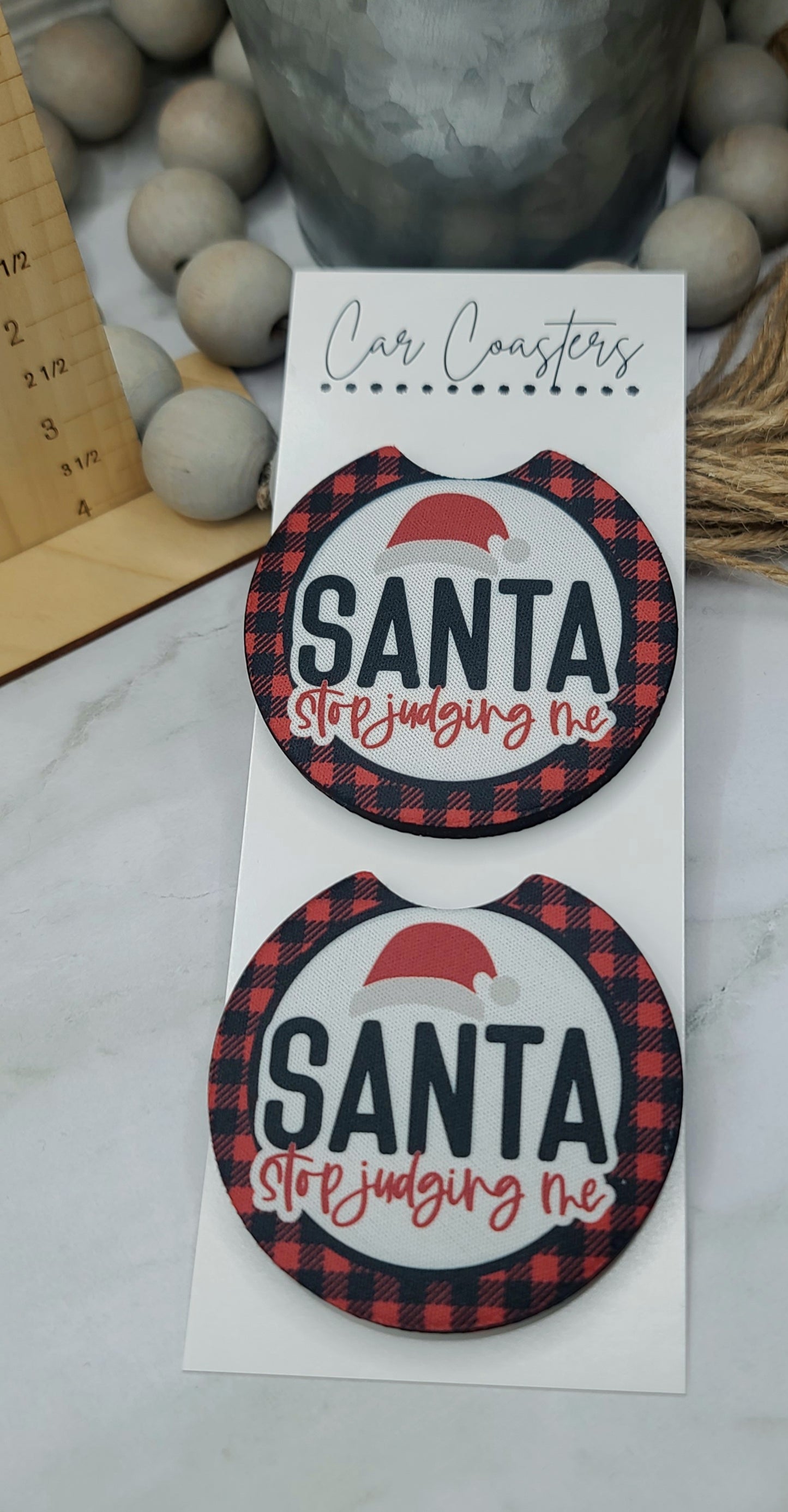 Santa Stop Judging Me Car Coasters