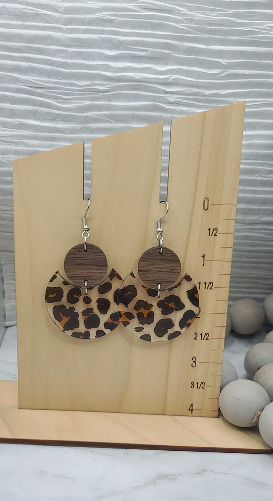 Clear Leopard and Walnut Stacked Circle Earrings