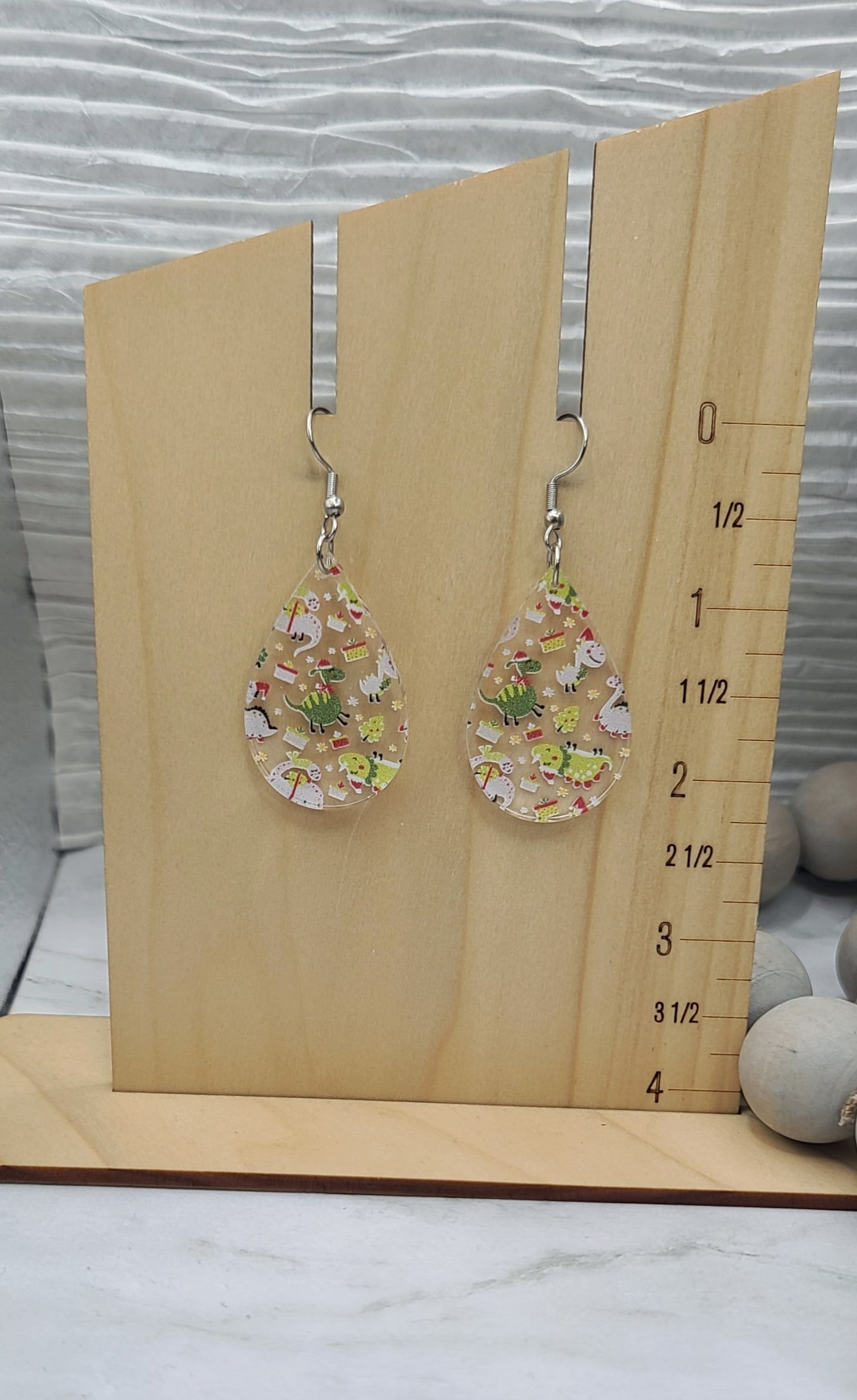 Christmas Dino Teardrop Earrings