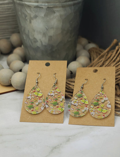 Christmas Dino Teardrop Earrings