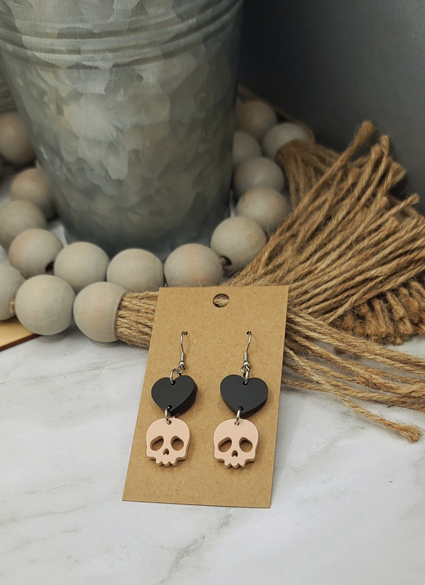 Heart Skull Earrings Black/Blush