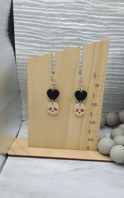 Heart Skull Earrings Black/Blush