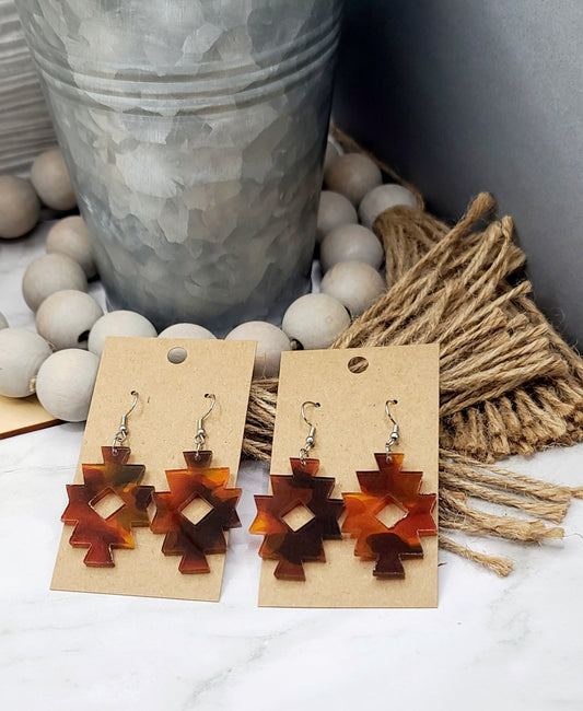 Brown Mosiac Aztec Earrings