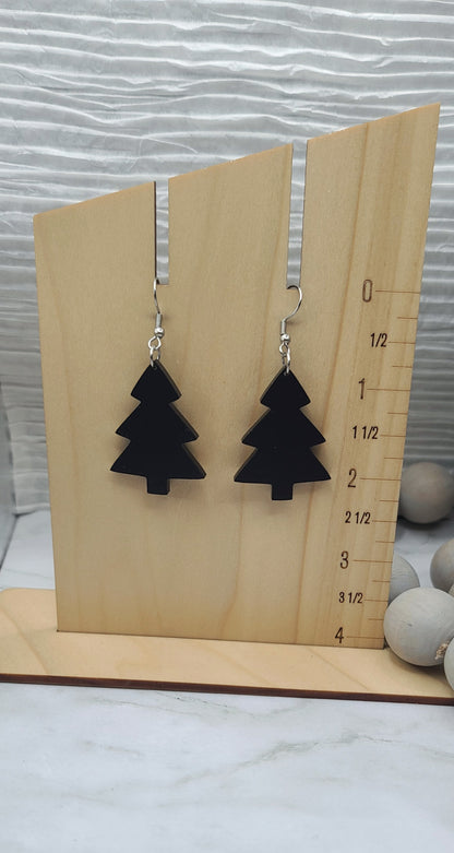 Matte Black Christmas Tree Earrings