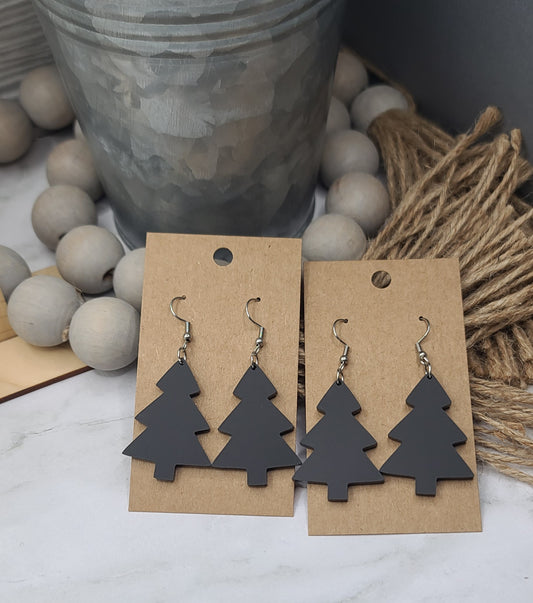 Matte Black Christmas Tree Earrings