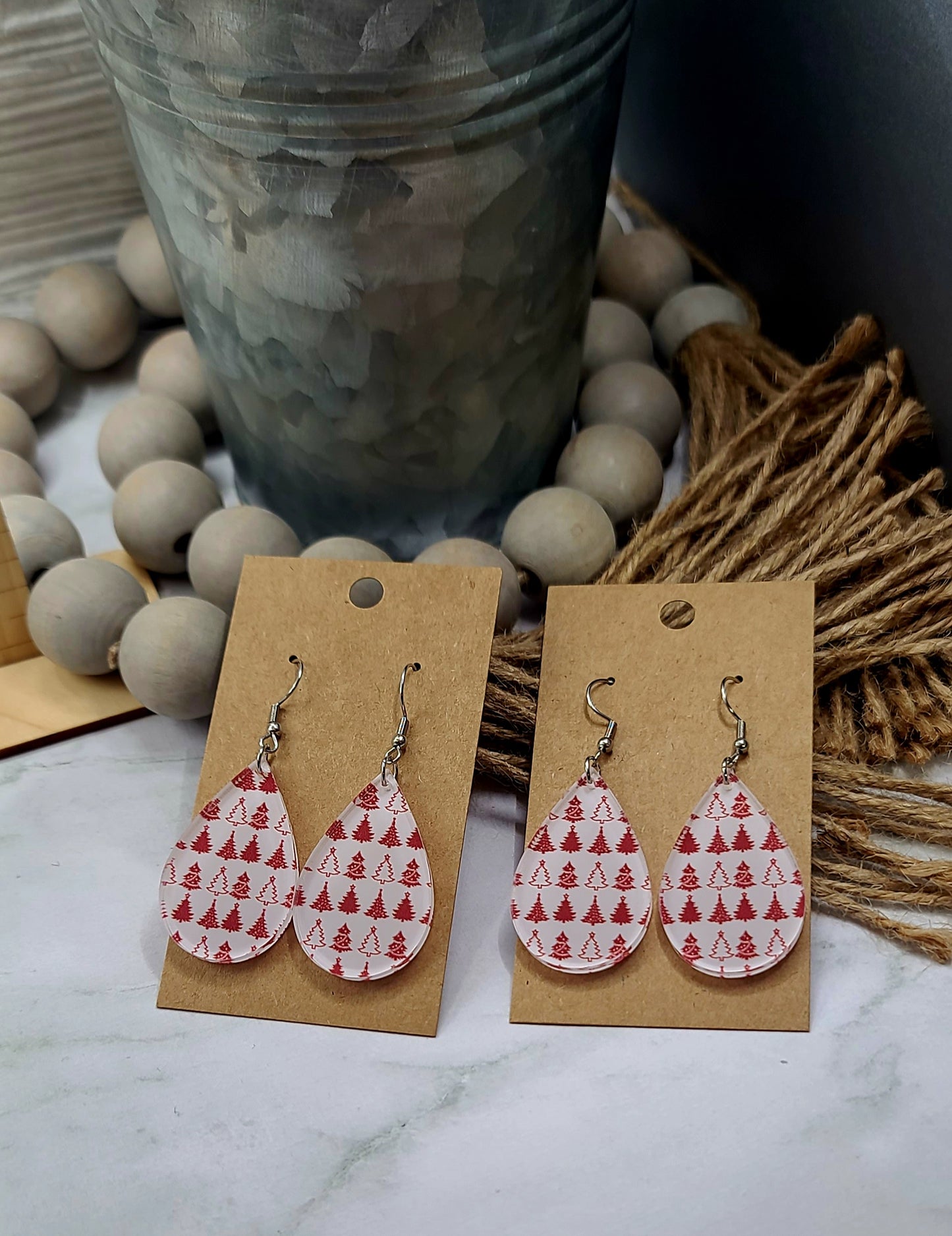 Red Tree Teardrop Earrings