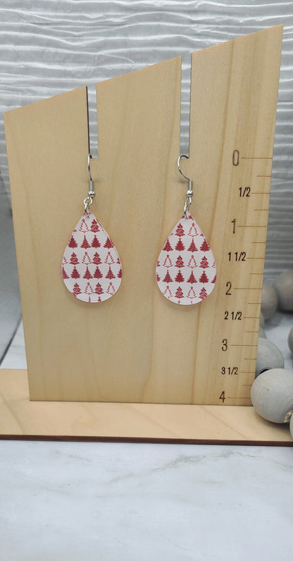 Red Tree Teardrop Earrings