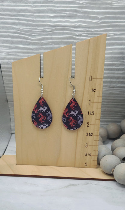 Navy Reindeer Teardrop Earrings