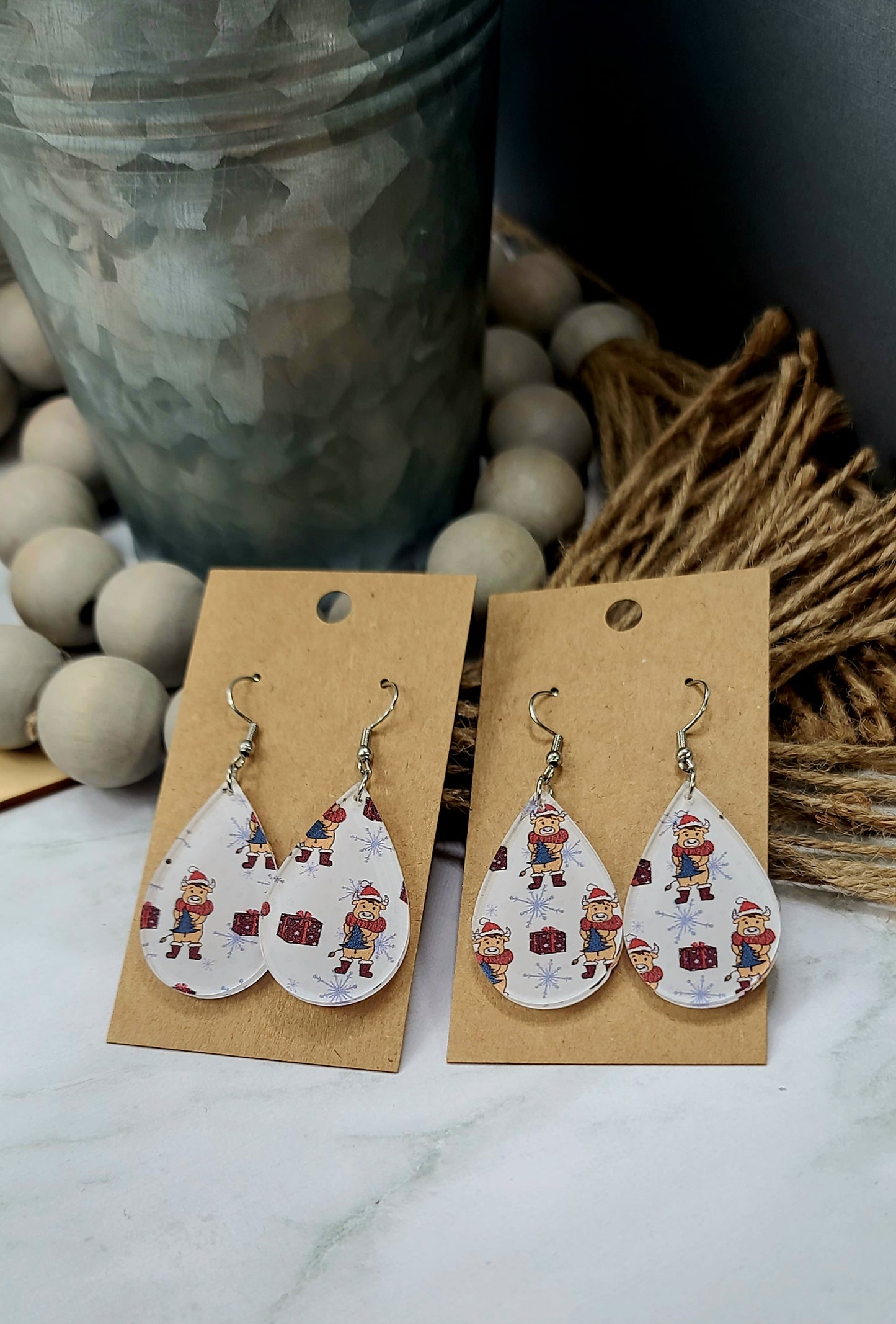 Christmas Cow Teardrop Earrings