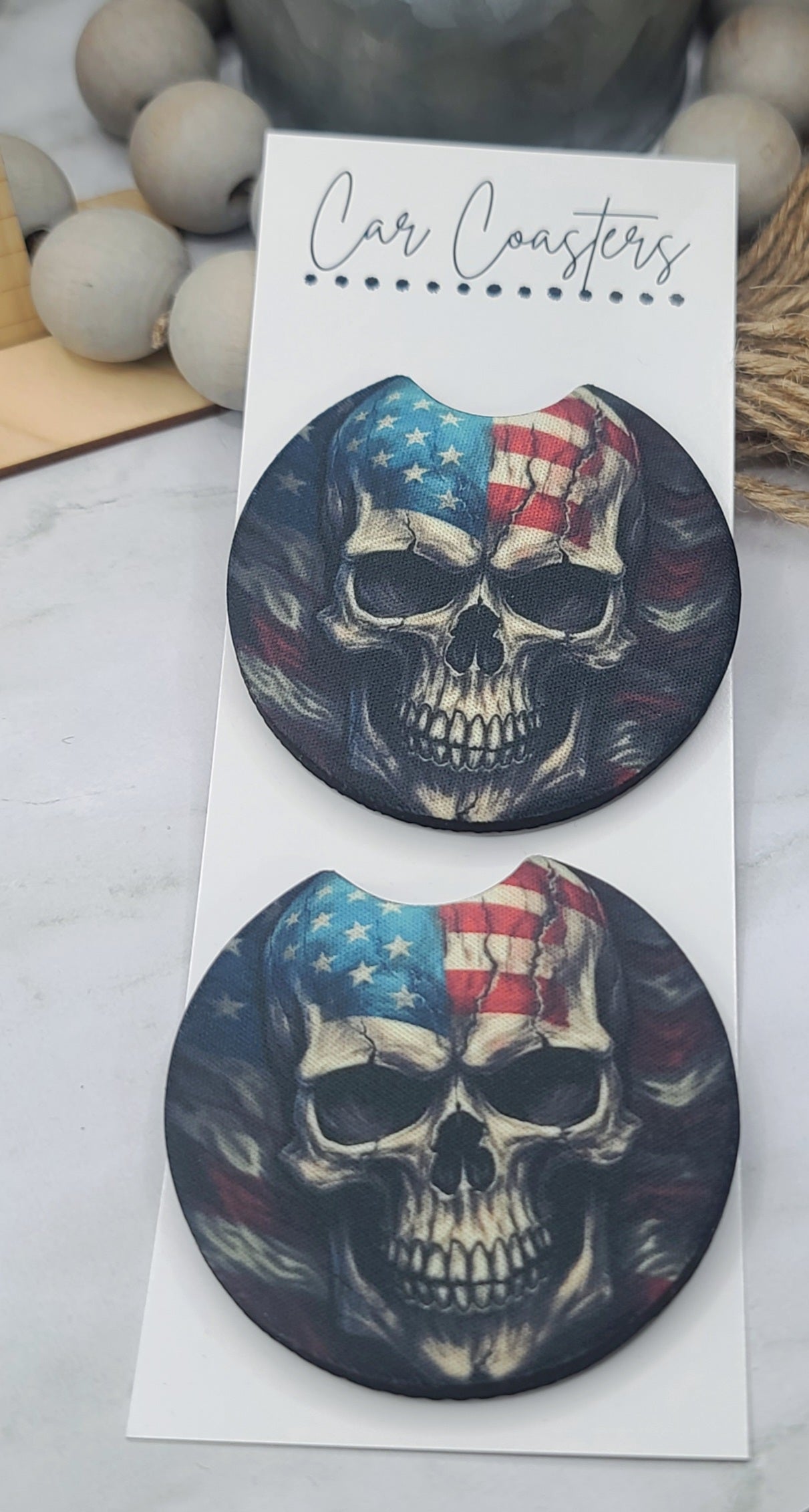 Patriotic Skull Car Coasters