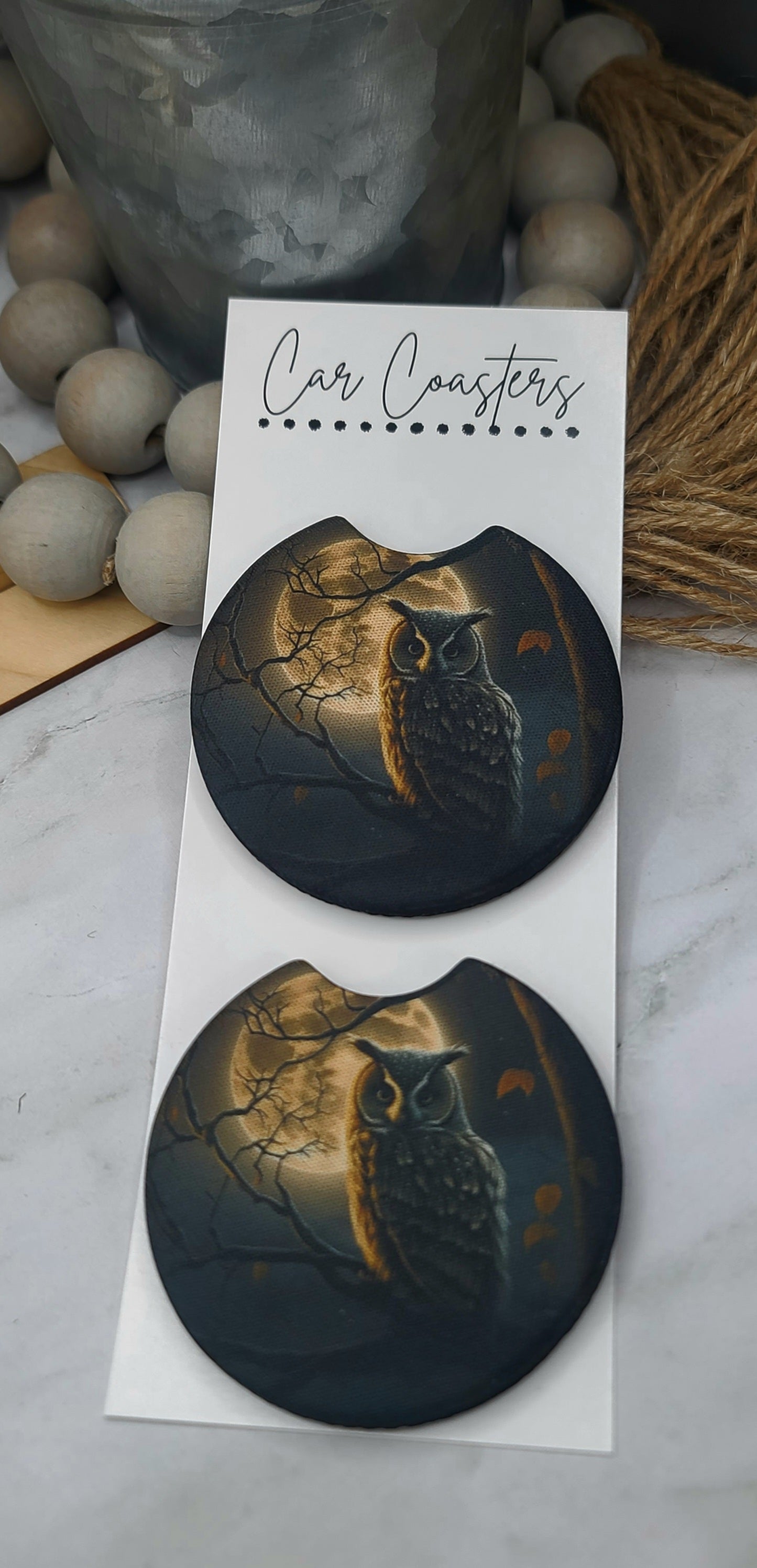 Moon Owl Car Coasters