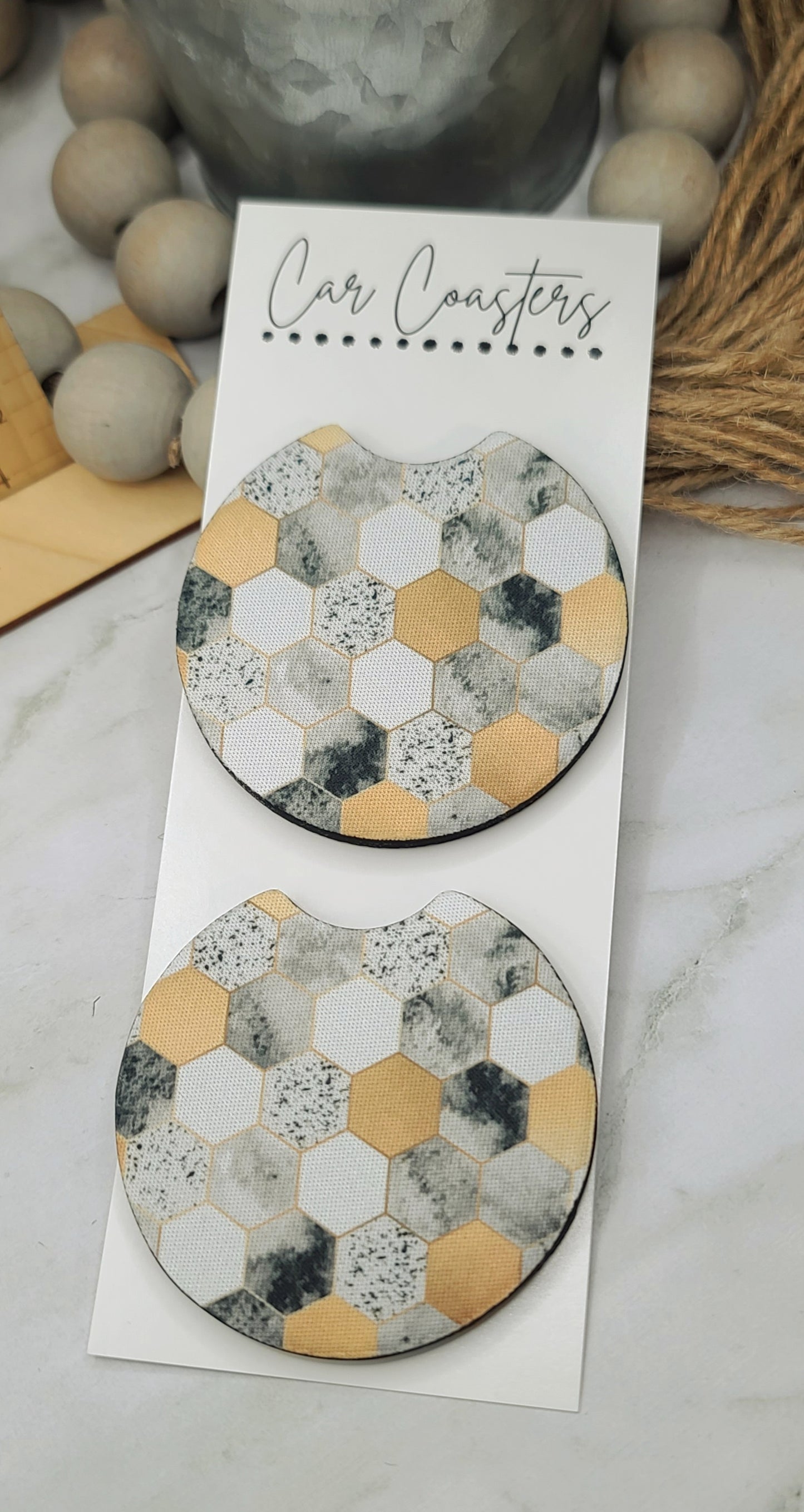 Marbled Honeycomb Pattern Car Coasters