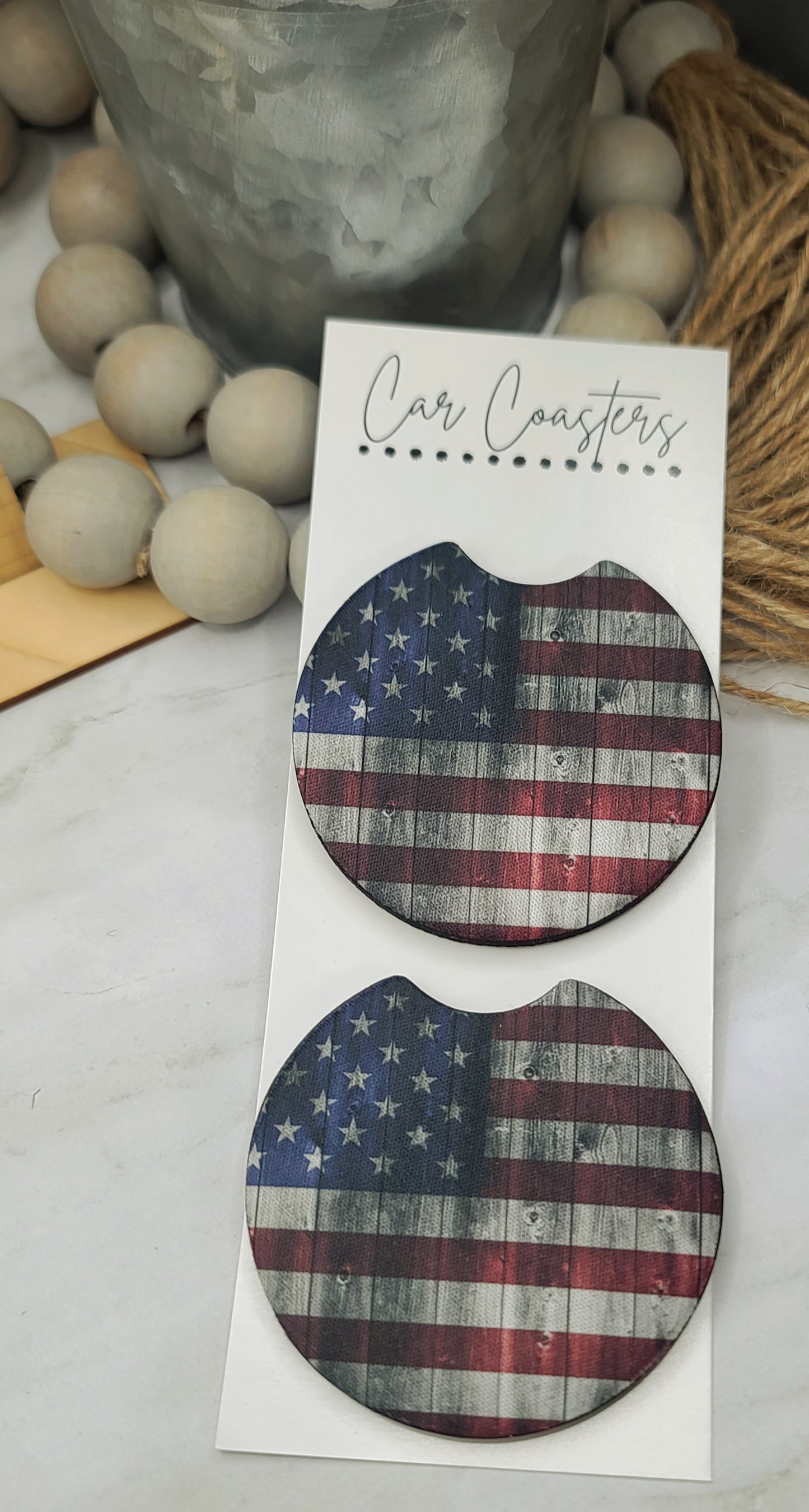 Rustic Flag Car Coasters