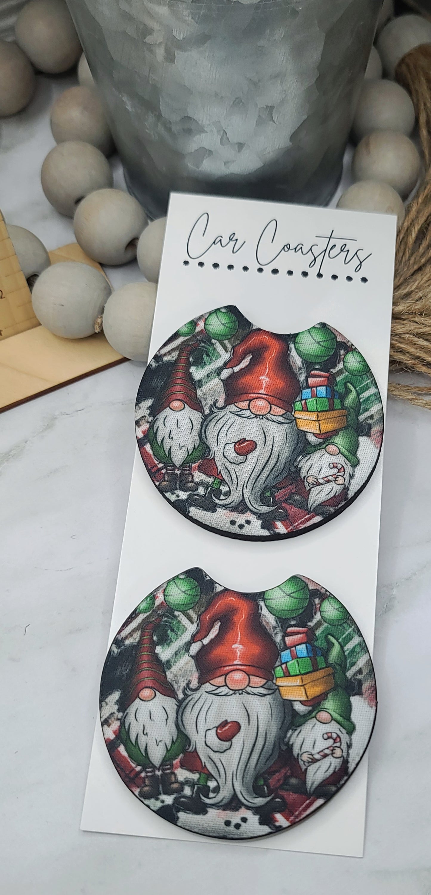 Christmas Gnomes Car Coasters