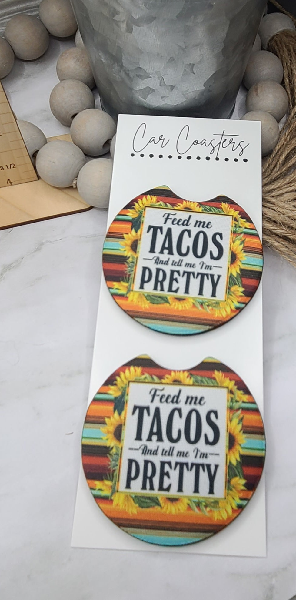 Feed Me Tacos Car Coasters