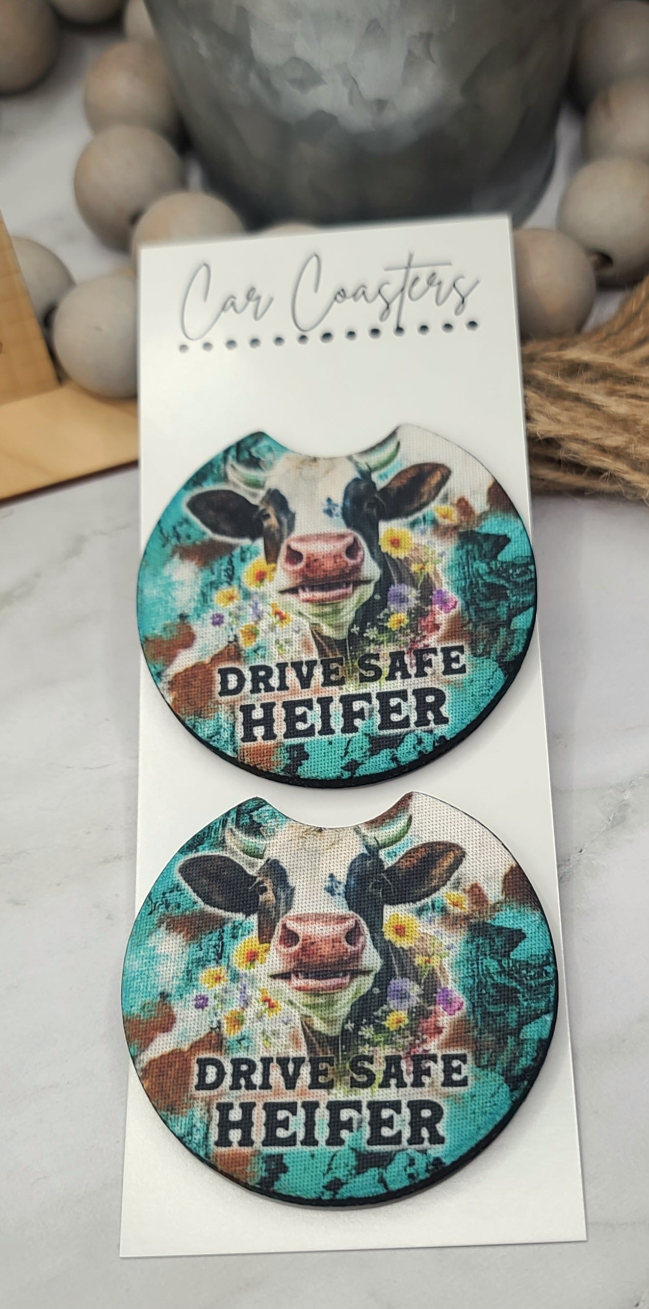 Drive Safe Heifer Car Coasters