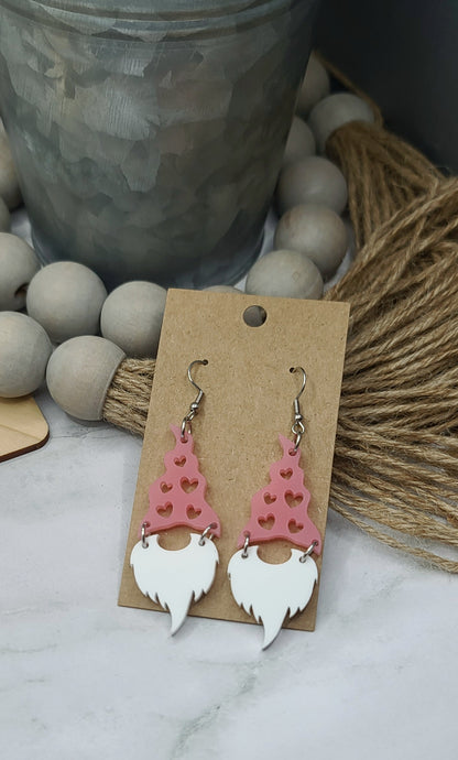 Pink Heart Gnome Earrings