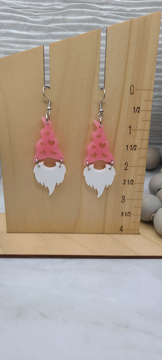Pink Heart Gnome Earrings