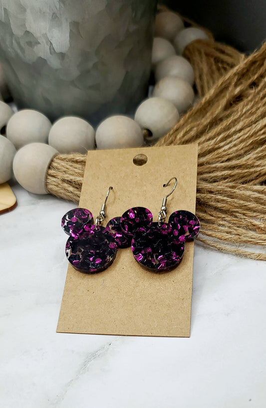 Black and Purple Mouse Earrings