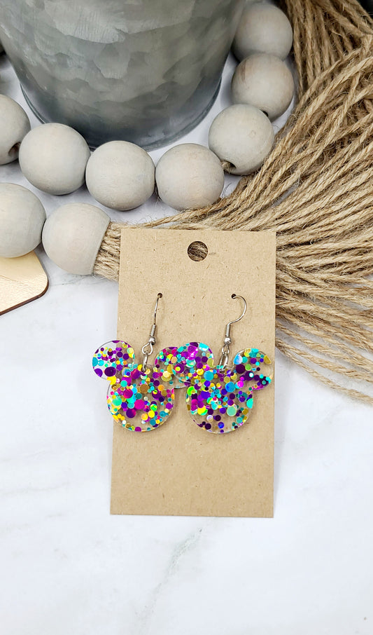 Glitter Confetti Mouse Earrings