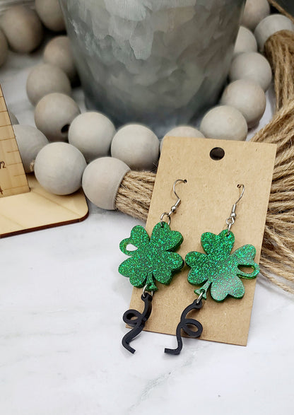 Green Glitter Shamrock Balloon Earrings