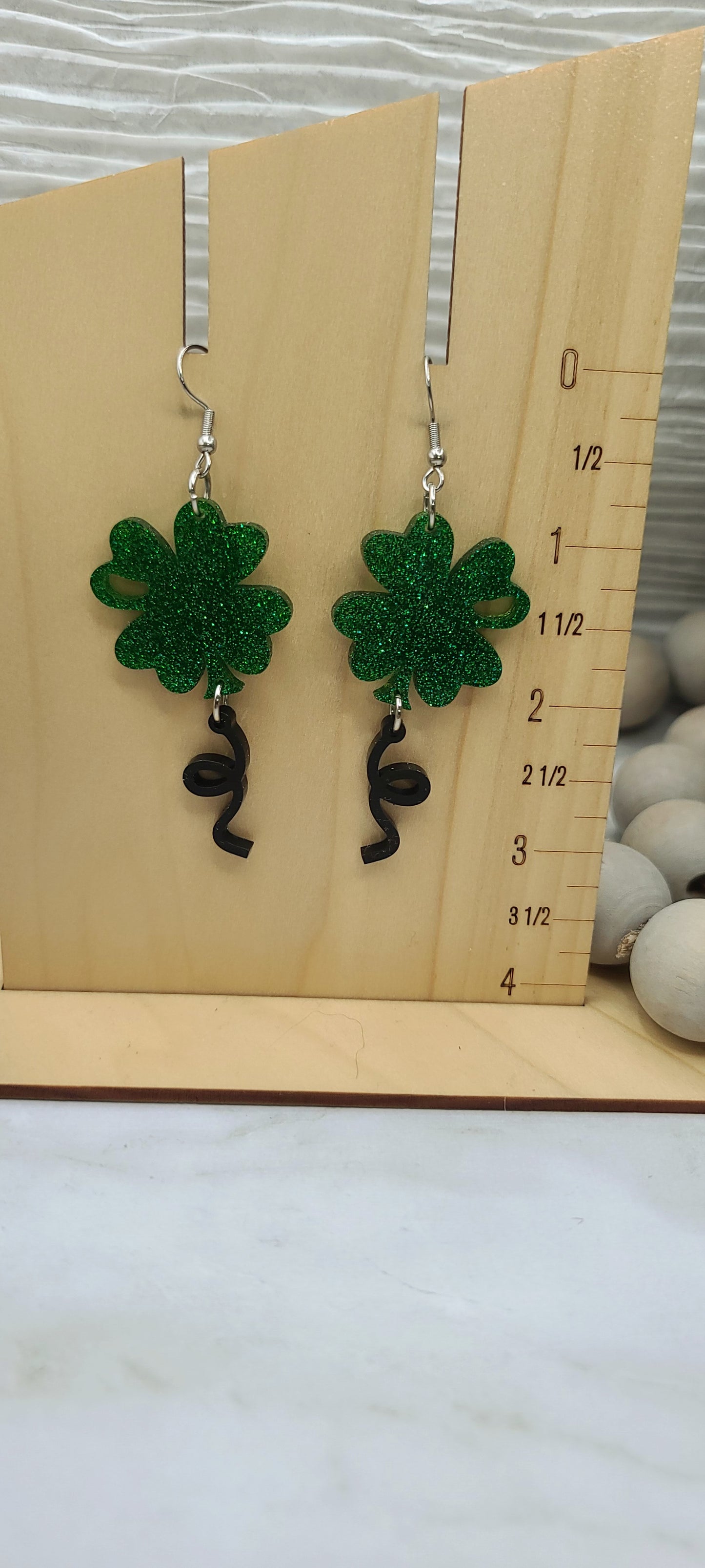 Green Glitter Shamrock Balloon Earrings