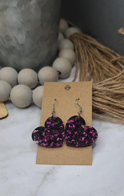 Black and Purple Heart Earrings