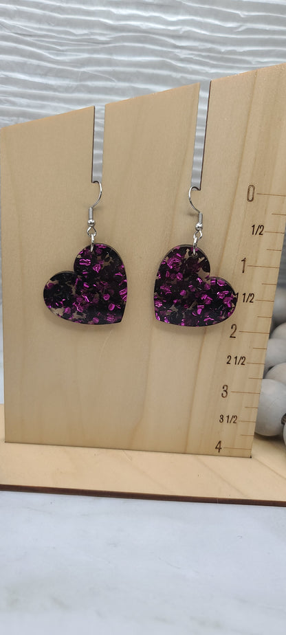 Black and Purple Heart Earrings