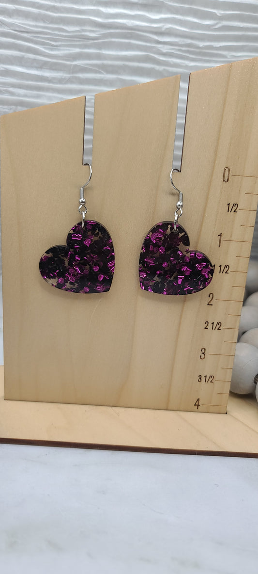 Black and Purple Heart Earrings