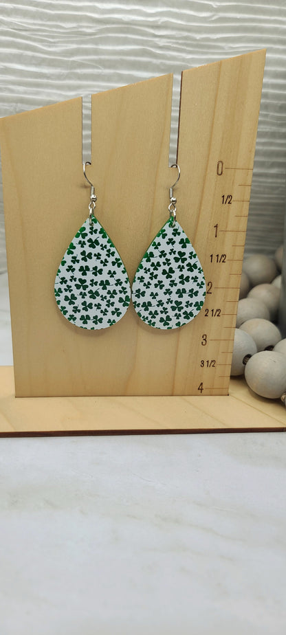 White Shamrock Teardrop Earrings