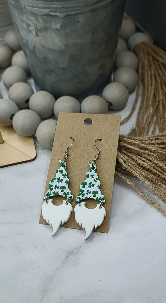 White Shamrock Gnome Earrings