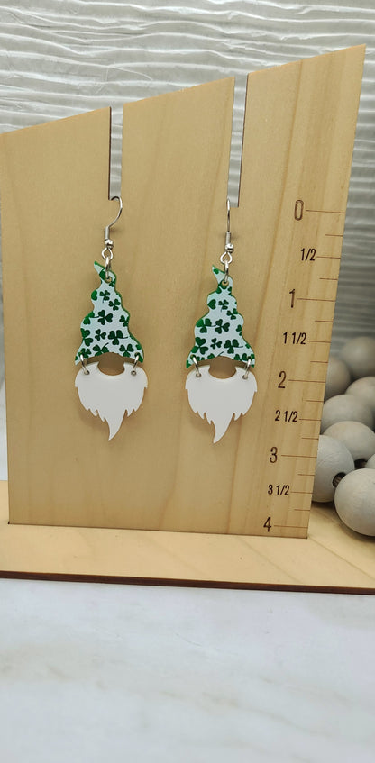 White Shamrock Gnome Earrings