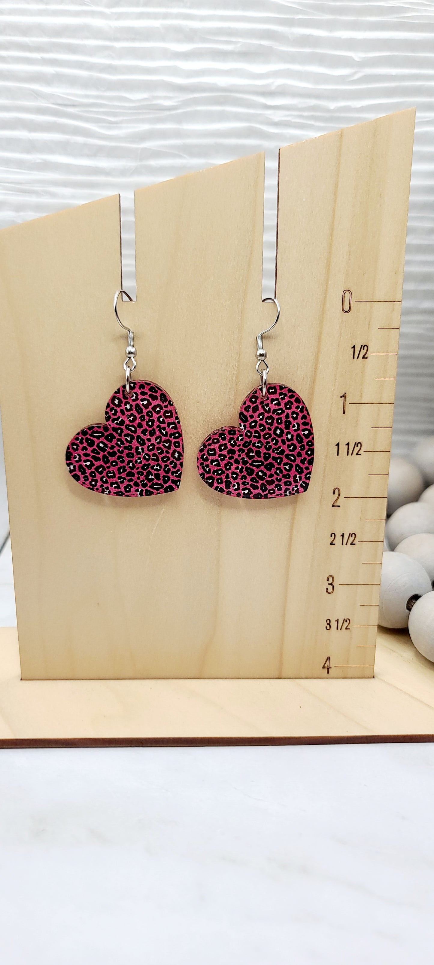 Pink Leopard Heart Earrings