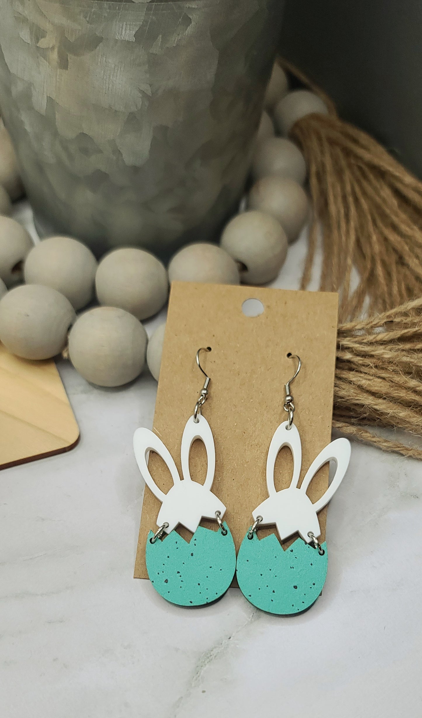 Speckled Egg Bunny Earrings Blue