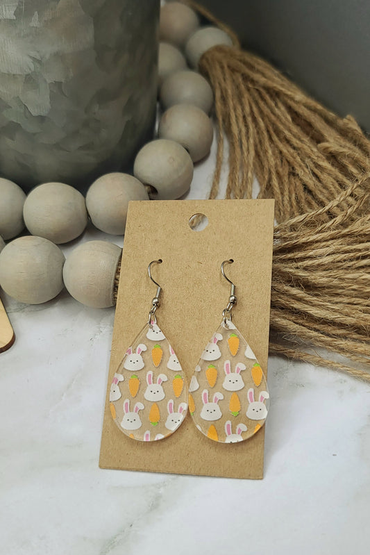 Bunnies and Carrots Teardrop Earrings