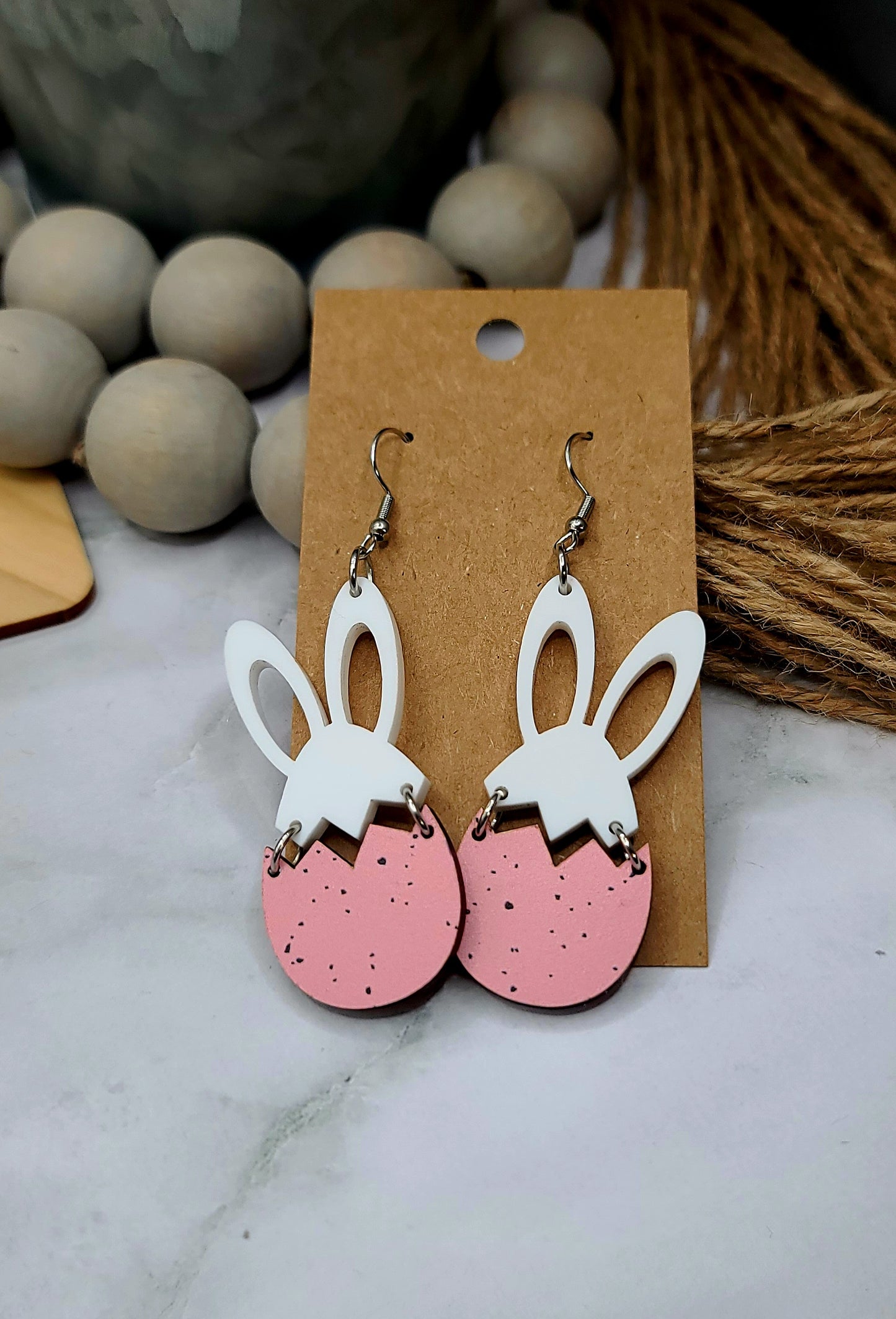 Speckled Egg Bunny Earrings Pink