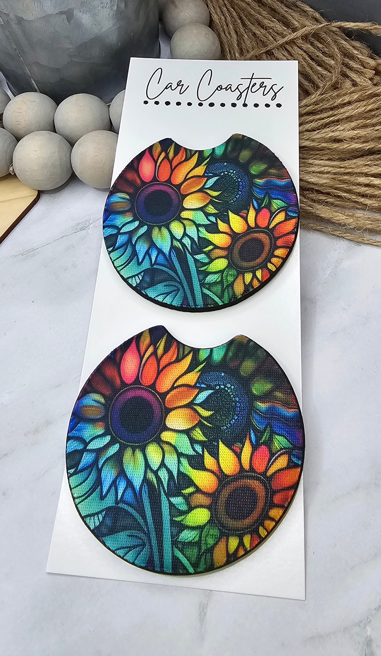 Rainbow Sunflower Car Coasters